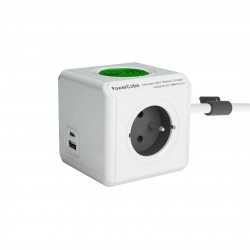 DesignNest PowerCube Extended 11092 – разклонител с безжично зарядно, 3 гнезда, USB-A и USB-C, кабел 1,5 м