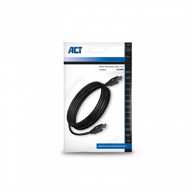 ACT AC3800 HDMI кабел HDMI A към HDMI A, 1.5 м, 4K 60Hz, High Speed 2.0 ACT AC3800 HDMI кабел HDMI A към HDMI A, 1.5 м, 4K 60Hz, High Speed 2.0