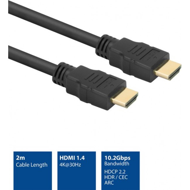 ACT AK3792 HDMI High Speed кабел HDMI A към HDMI A, 2 м, 4K, черен ACT AK3792 HDMI High Speed кабел HDMI A към HDMI A, 2 м, 4K, черен