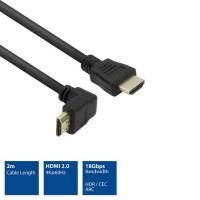 ACT AK3678 HDMI 2.0 кабел HDMI A към HDMI A с ъглов конектор, 2 м, 4K 60Hz, 18 Gb/s, черен