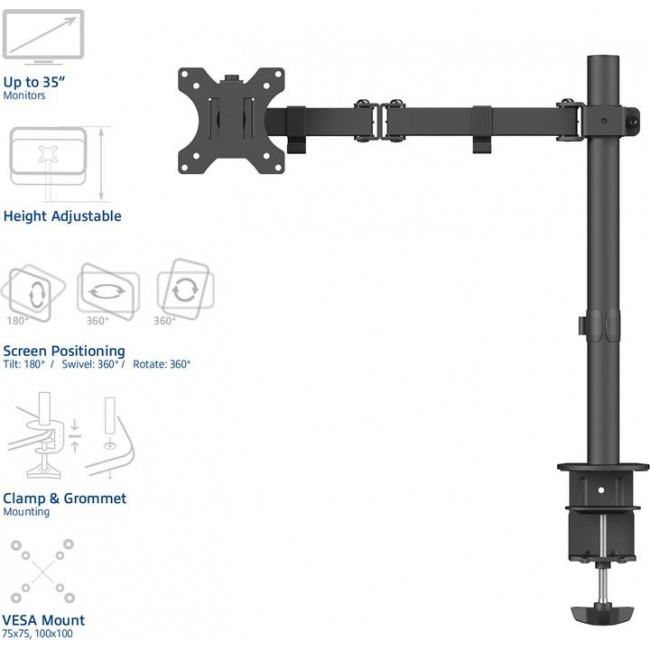 ACT AC8301 ергономична стойка за 1 монитор до 34″ ACT AC8301 ергономична стойка за 1 монитор до 34″