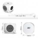 ACT AC2420 кубичен разклонител с 3 гнезда, 2x USB-C, 1x USB-A и 30W Power Delivery, кабел 1.5 м ACT AC2420 кубичен разклонител с 3 гнезда, 2x USB-C, 1x USB-A и 30W Power Delivery, кабел 1.5 м