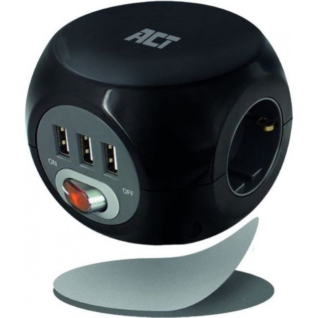 ACT AC2400 кубичен разклонител с 3 контакта, 3 USB-A порта, ключ, 1.5 м, черен ACT AC2400 кубичен разклонител с 3 контакта, 3 USB-A порта, ключ, 1.5 м, черен