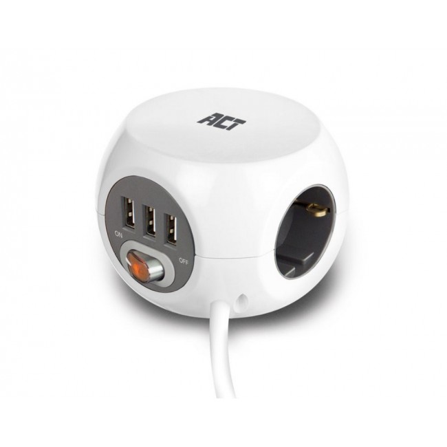 ACT AC2405 разклонител куб с 3 гнезда, 3 x USB-A, 1.5 м, бял, с ключ ACT AC2405 разклонител куб с 3 гнезда, 3 x USB-A, 1.5 м, бял, с ключ