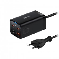 Baseus GaN 3 Pro Charger 65W QC4.0+ (CCGP040-101) – мрежово зарядно с 2xUSB-A, 2xUSB-C и USB-C кабел, черно