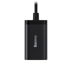 Baseus GaN 3 Pro Charger 65W QC4.0+ (CCGP040-101) – мрежово зарядно с 2xUSB-A, 2xUSB-C и USB-C кабел, черно Baseus GaN 3 Pro Charger 65W QC4.0+ (CCGP040-101) – мрежово зарядно с 2xUSB-A, 2xUSB-C и USB-C кабел, черно
