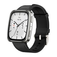 Amazfit Active 2 Square NFC смарт часовник с кожена каишка, черен