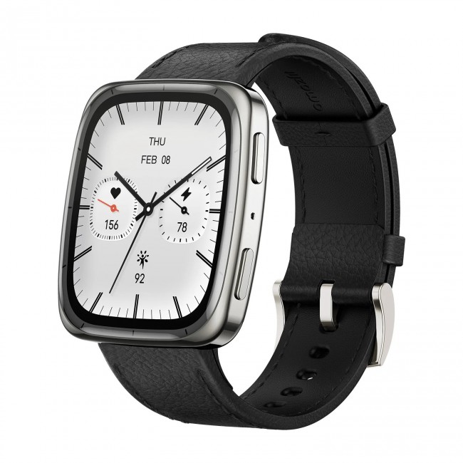 Amazfit Active 2 Square NFC смарт часовник с кожена каишка, черен