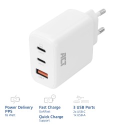 ACT AC2170 зарядно с Power Delivery PPS, GaNFast и QuickCharge, 65 W, 3 порта USB-C/USB-A