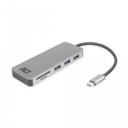 ACT AC7050 USB-C 6-в-1 хъб с 3 USB-A, SD, microSD и 85W Power Delivery, алуминиев