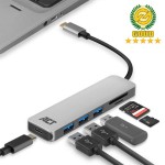 ACT AC7050 USB-C 6-в-1 хъб с 3 USB-A, SD, microSD и 85W Power Delivery, алуминиев