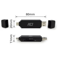 ACT AC6375 USB-C/USB-A 3.0 четец за SD и MicroSD карти, 5Gbps