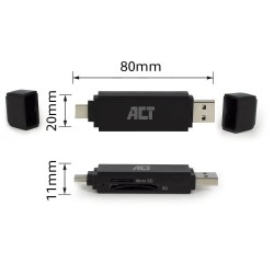 ACT AC6375 USB-C/USB-A 3.0 четец за SD и MicroSD карти, 5Gbps