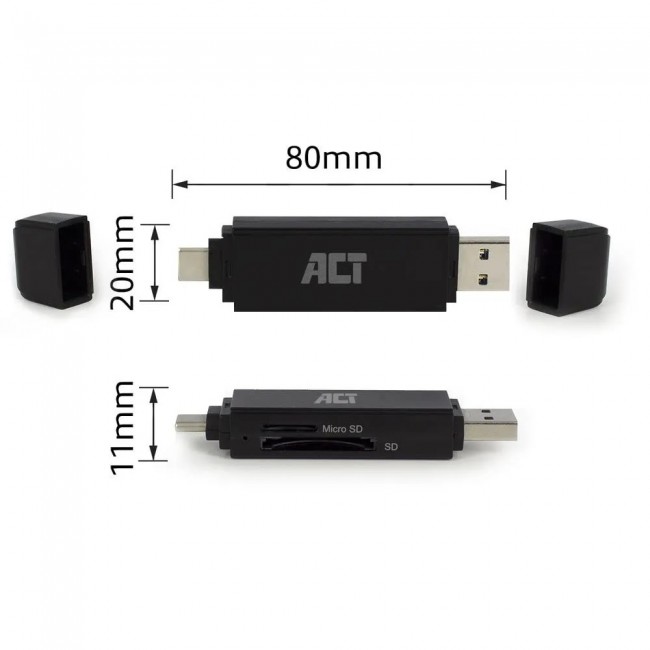 ACT AC6375 USB-C/USB-A 3.0 четец за SD и MicroSD карти, 5Gbps