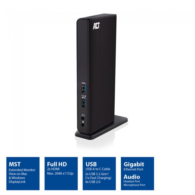 ACT AC7049 универсална докинг станция USB-C/USB-A за два HDMI монитора с DisplayLink ACT AC7049 универсална докинг станция USB-C/USB-A за два HDMI монитора с DisplayLink