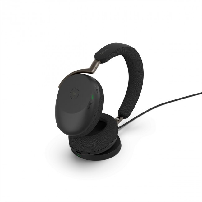 Jabra Evolve3 85 UC USB-A Link390a безжични over-ear слушалки с WLC зарядна подложка, черни Jabra Evolve3 85 UC USB-A Link390a безжични over-ear слушалки с WLC зарядна подложка, черни