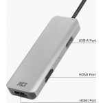 ACT AC7013 USB-C хъб 2x HDMI + 1x USB-A Multiport адаптер, 4K, MST, 12 см