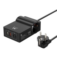 Ewent EW3992 GaN зарядна станция и разклонител 65W с 2 Schuko контакта, 2 USB-C и 2 USB-A