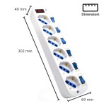 Ewent EW3932-3M разклонител с 6 Schuko контакта, индивидуални превключватели, защита от пренапрежение и 3 м кабел Ewent EW3932-3M разклонител с 6 Schuko контакта, индивидуални превключватели, защита от пренапрежение и 3 м кабел