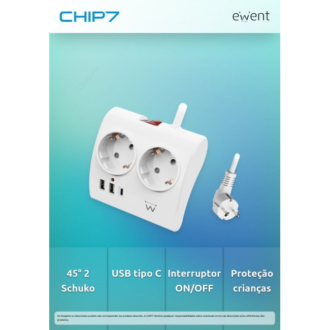 Ewent EW3870 настолен разклонител с 2 контакта Schuko и 3 USB порта, USB-A и USB-C PD/QC 3.0 до 20 W Ewent EW3870 настолен разклонител с 2 контакта Schuko и 3 USB порта, USB-A и USB-C PD/QC 3.0 до 20 W