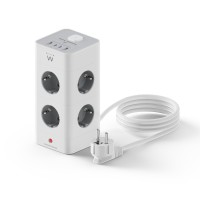 Ewent EW3864 Power Tower разклонител с 8 контакта, 2 USB-A и 2 USB-C PD/QC 3.0 порта, Schuko 16 A