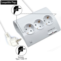 Ewent EW3935 настолен разклонител с 5 гнезда, 2 USB-A порта и ON/OFF бутон