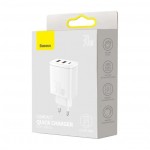 Baseus Compact Quick CCXJ-E02 мрежово зарядно устройство с 2×USB-A и USB-C, 30W, бяло Baseus Compact Quick CCXJ-E02 мрежово зарядно устройство с 2×USB-A и USB-C, 30W, бяло
