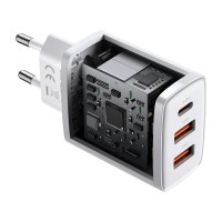 Baseus Compact Quick CCXJ-E02 мрежово зарядно устройство с 2×USB-A и USB-C, 30W, бяло