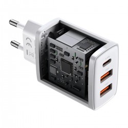 Baseus Compact Quick CCXJ-E02 мрежово зарядно устройство с 2×USB-A и USB-C, 30W, бяло