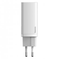 Baseus CCGAN2L-B02 GaN зарядно устройство 65W с USB-C и USB, бяло