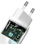 Baseus CCGAN2L-B02 GaN зарядно устройство 65W с USB-C и USB, бяло Baseus CCGAN2L-B02 GaN зарядно устройство 65W с USB-C и USB, бяло