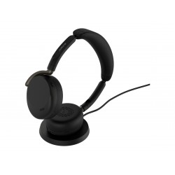 Jabra Evolve3 65 Flex UC безжични стерео слушалки с ANC, WLC зарядна подложка и LINK 390c USB-C, черни