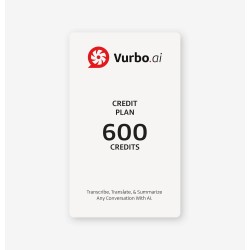Vurbo.ai Pay-as-you-go Prepaid Pack софтуер за транскрибиране, превод, обобщаване, AI интерпретация в реално време, двупосочен превод и плаващи субтитри (600 Credits - Digital License)