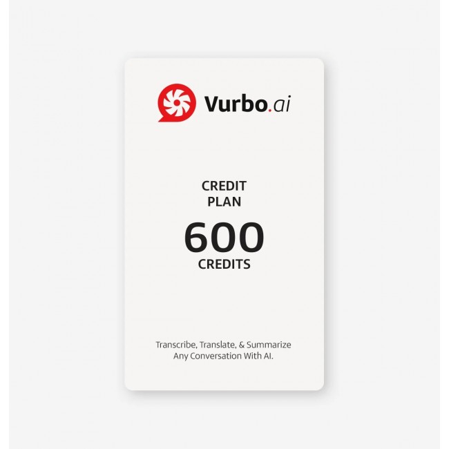 Vurbo.ai Pay-as-you-go Prepaid Pack софтуер за транскрибиране, превод, обобщаване, AI интерпретация в реално време, двупосочен превод и плаващи субтитри (600 Credits - Digital License) Vurbo.ai Pay-as-you-go Prepaid Pack софтуер за транскрибиране, превод, обобщаване, AI интерпретация в реално време, двупосочен превод и плаващи субтитри (600 Credits - Digital License)
