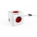[1402/1406RD-DEEUPC] DesignNest PowerCube Extended 1402RD разклонител, 4 гнезда, USB, 1.5м кабел, червен (8718444087038)