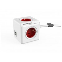 [1402/1406RD-DEEUPC] DesignNest PowerCube Extended 1402RD разклонител, 4 гнезда, USB, 1.5м кабел, червен (8718444087038)