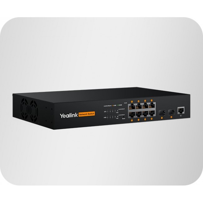 [1303227] Yealink RCH80 AVoIP гигабитов суич за монтаж в шкаф, 8x RJ-45, 2x SFP, 130W PoE+