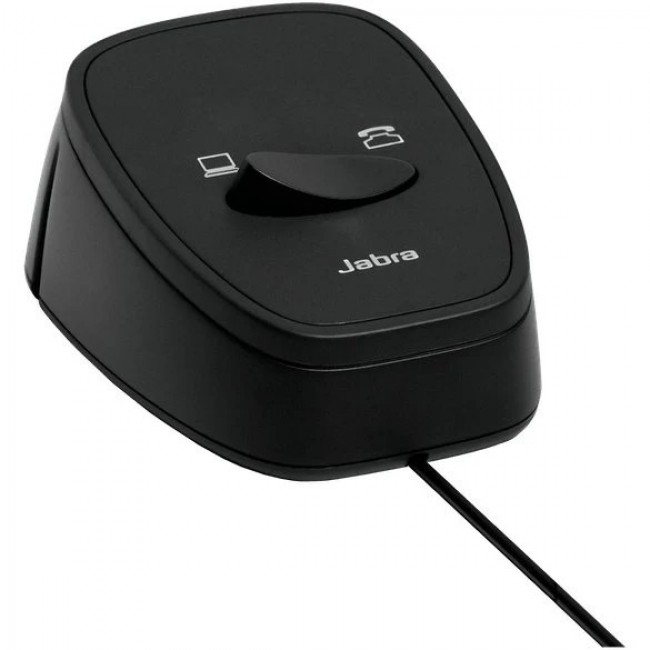 Jabra Link 180 ръчен превключвател между настолен телефон и softphone за кабелни QD слушалки, USB, черен